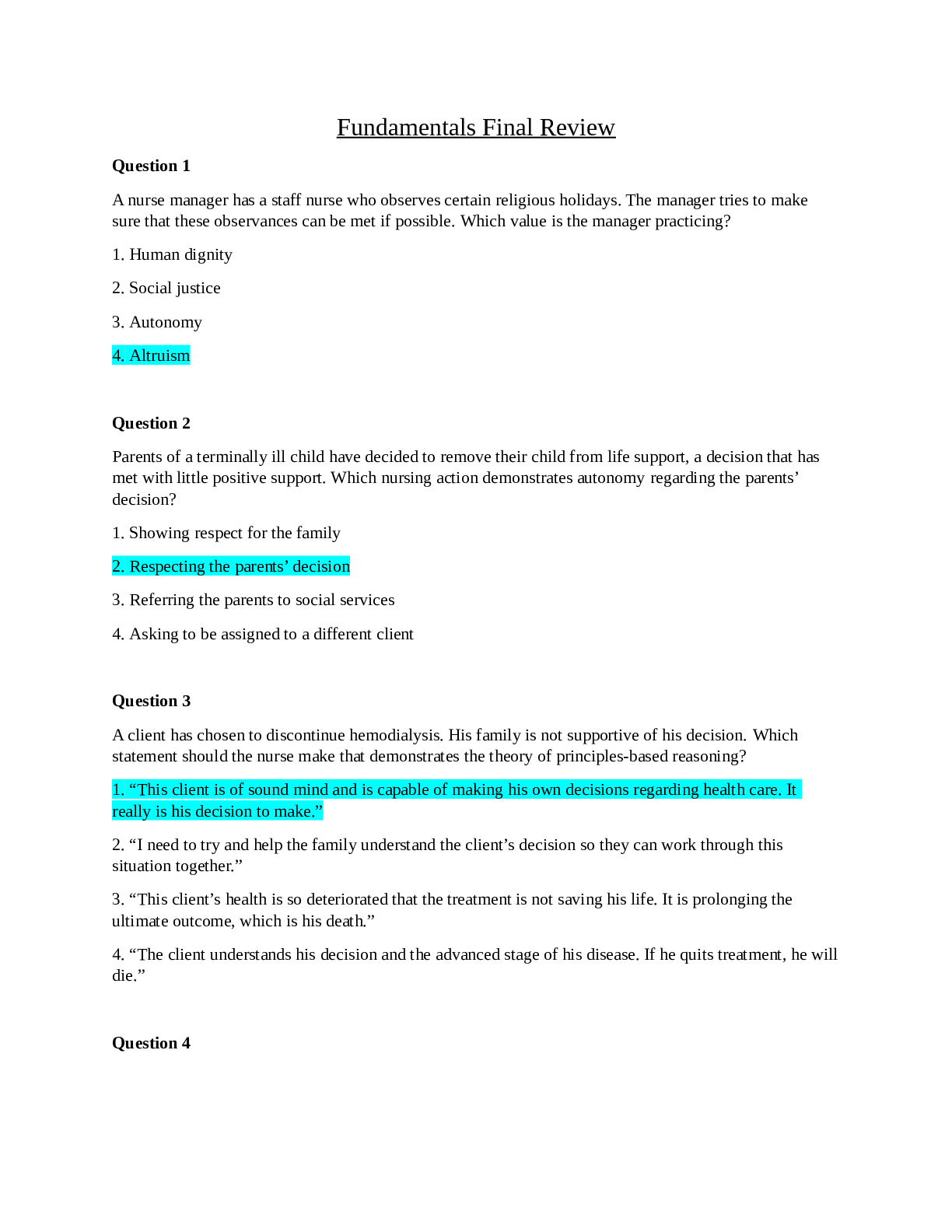 Preview image for NUR 1022C Fundamentals Final Review